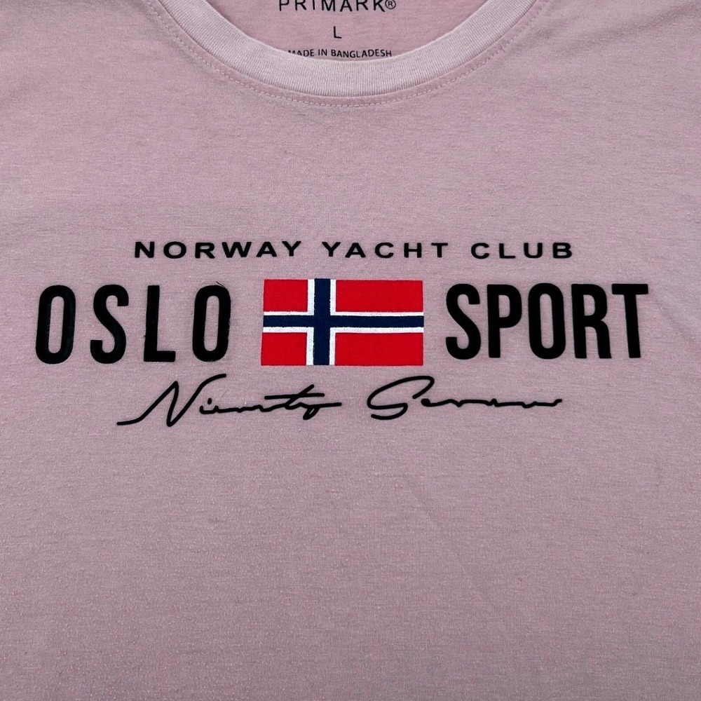 Norway Yacht Club Oslo Sport Graphic Mens Tee Large T-Shirt Primark Mauve Pink
